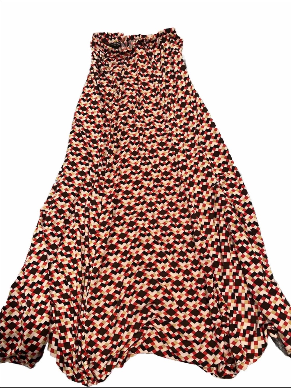 Geometric Print Maxi Skirt in Red, Black & Cream